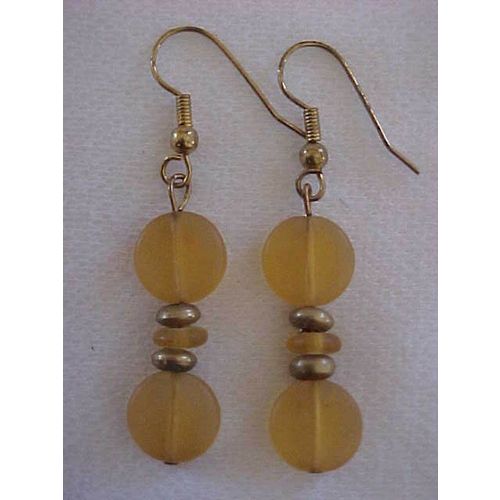 Amber Bead Earrings Glass Beaded Earrings Pierced 2"