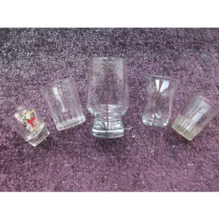 VINTAGE 5 ASSORTED GLASSES SHOT & JUICE 1930-40s **GC**