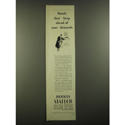 1930 Hotels Statler Ad - Hotels that keep ahead of your demands