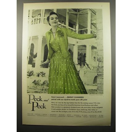 1950 Peck and Peck Hadley Cashmere Sweater and Dress Ad - photo by Tom Palumbo