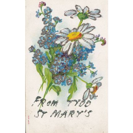 Greetings From TYDD ST MARY LINCOLNSHIRE REAL GLITTER Sparkle Old Postcard