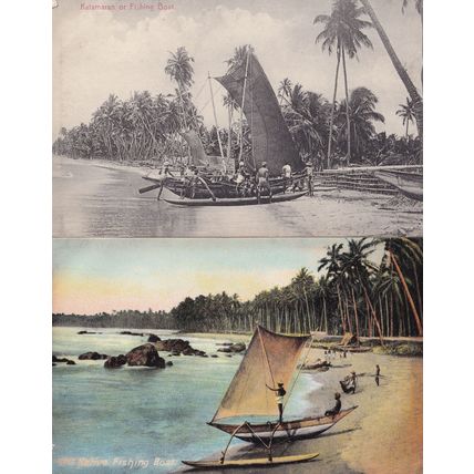Katamaran Ceylon Fishing Boat 2x Old Postcard s