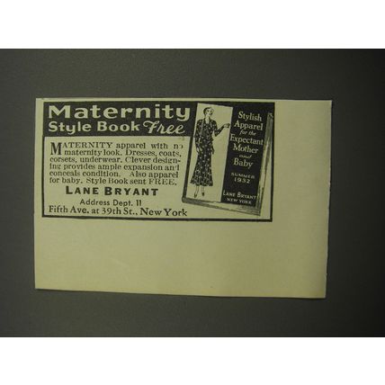 1932 Lane Bryant Maternity Apparel Advertisement