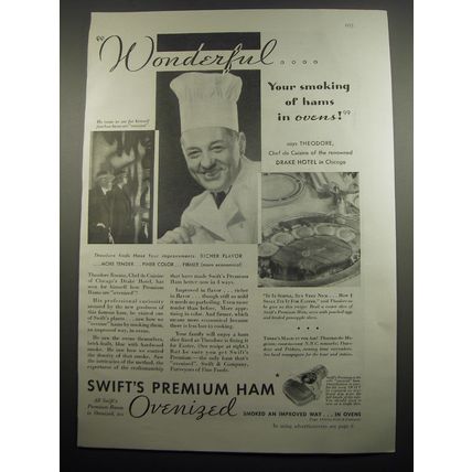 1933 Swift's Premium Ham Ad - Wonderful.. your smoking of hams in ovens!