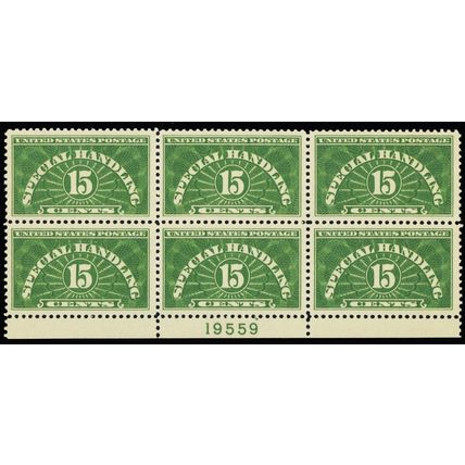 QE1a, Mint VF NH 15¢ Plate Block of Six SCV $47.50 * Stuart Katz