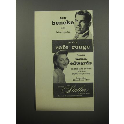 1955 Hotel Statler Ad - Tex Beneke and his orchestra Barbara Edwards