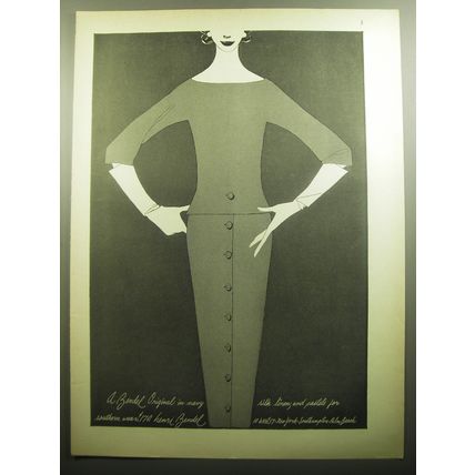 1958 Henri Bendel Fashion Ad - A Bendel Original in navy silk linen