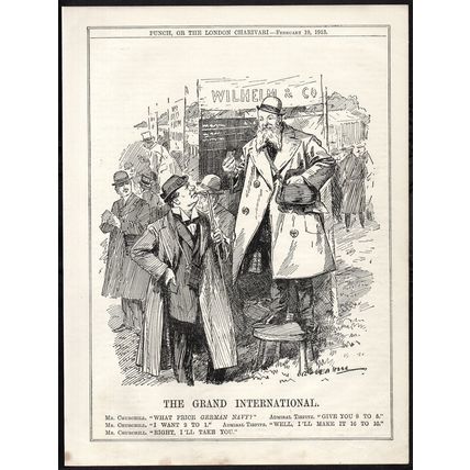 GRAND INTERNATIONAL 1913 Leonard Raven-Hill Winston Churchill PUNCH CARTOON PAGE