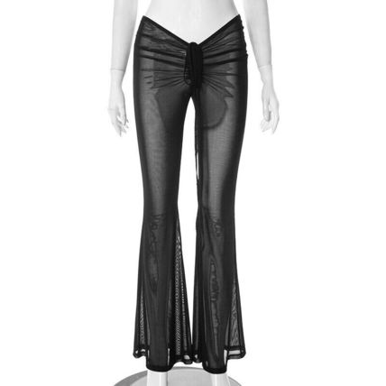 Womens Trousers Low Flared Pants Rise Bell-bottomed See-through Long Pants Club