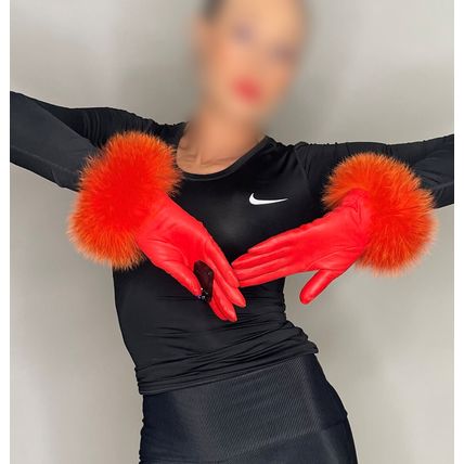 Leather Fur ORANGE Gloves Vintage French designer! SILK LINED! OffeR!