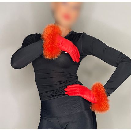 Leather Fur ORANGE Gloves Vintage French designer! SILK LINED! OffeR!