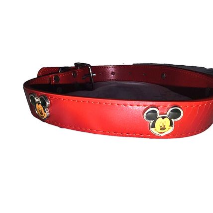 Mickey Mouse Disney Red Leather Dog Collar Chrome Buckle & Ring 16"-21" Neck