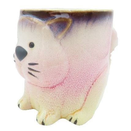 Cat Mug Pink Cream & Grey Ceramic 9.5 CM Microwave & Dishwasher Safe Feline Gift