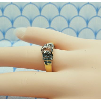 Natural Pink Spinel and Topaz Gold Plated 925 Sterling Silver Ring with Box
