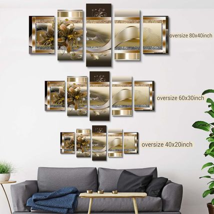 LUDUHU Yellow Orchid Flowers Canvas Print - Abstract Wall Art Painting Decor for