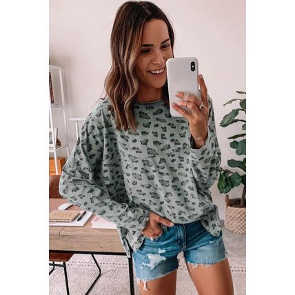 Leopard Animal Print Stitching Loose Long Sleeve Top