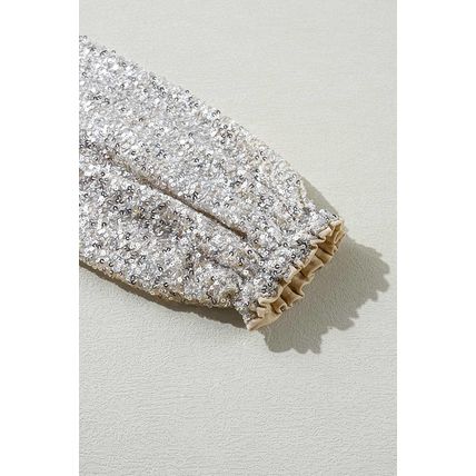 Silvery Sequin Puff Sleeve Cutout Back Blouse
