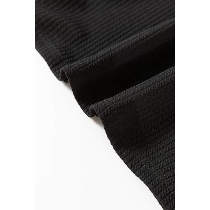 Black Solid Color Corded Drop Shoulder Long Sleeve Top