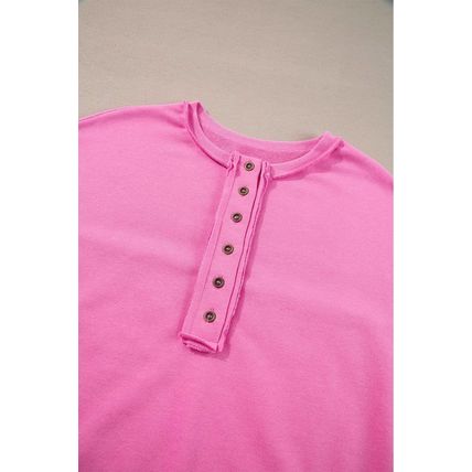 Bonbon Sequin Patchwork High Low Hem Henley Sweatshirt