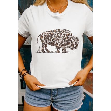 White Leopard Western Buffalo Graphic Tee