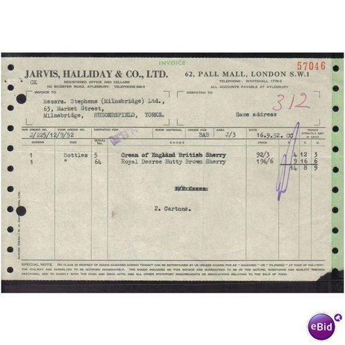 JARVIS HALLIDAY & CO LTD,PALL MALL, LONDON,SW1,16/9/1952