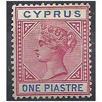 Cyprus 1896 SG42 1 piastre Carmine & Blue Mounted Mint . .