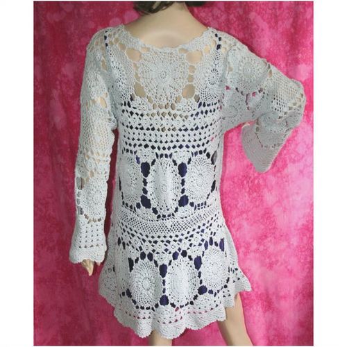 Vintage 1970 Blue Open Work Crochet Dress Size 10 Rare