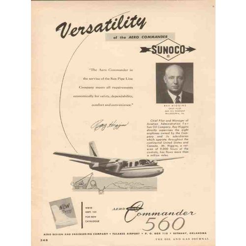 aero design engineering company 1955 higgins pilot sun oil vintage ad