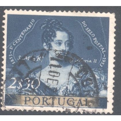 Portugal 1953 - 2.30e blue/golden - 100th Anniv of Portuguese Stamps - used