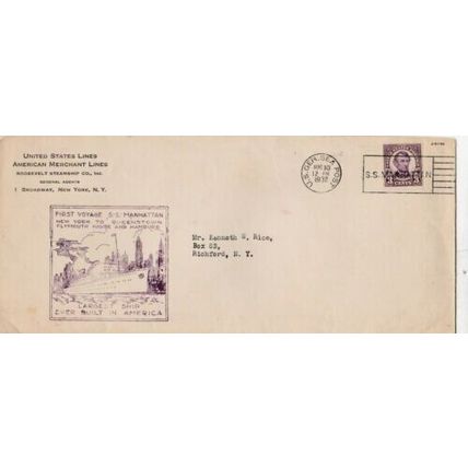 United States 1932 First Voyage SS Manhattan United States Lines US Sea Post VGC