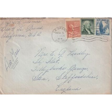 United States 1954 Le Grand CAL-Stone UK Cover Le Grand cancel written VGC