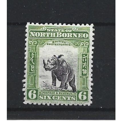 NorthBorneo.SG282 6c Sumatran Rhinoceros.Mounted Mint.May24