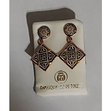 Damascene Gold Star of David Design Drop Earrings by Midas of Toledo Spain 3144