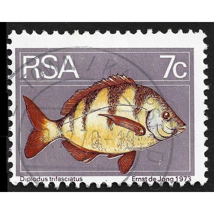 SOUTH AFRICA 1974 Zebra Fish 7c Sc#414 USED @C275