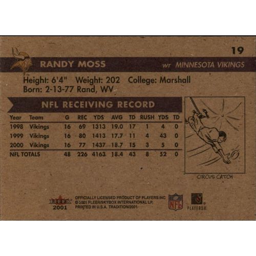 2001 Fleer Tradition Football Randy Moss #19