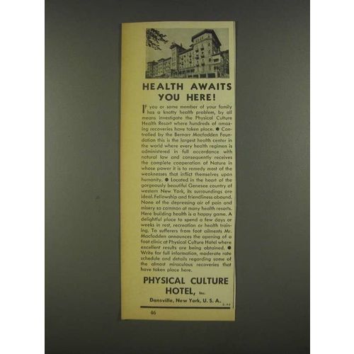 1936 Physical Culture Hotel Ad - Health Awaits You Here