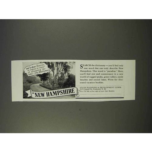 1941 New Hampshire Tourism Ad - Paradise