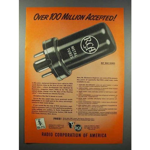 1943 RCA Metal Tubes Ad - Over 100 Million Accepted