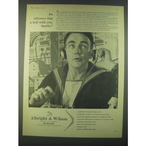 1959 Albright & Wilson Chemicals Ad - Do silicones ring a bell with you, Sparks?