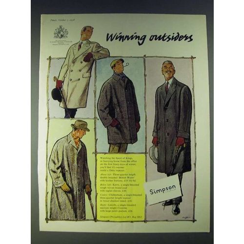 1958 Simpson Daks Topcoat Ad - British Warm, Kerry, Cheltenham and Lincoln
