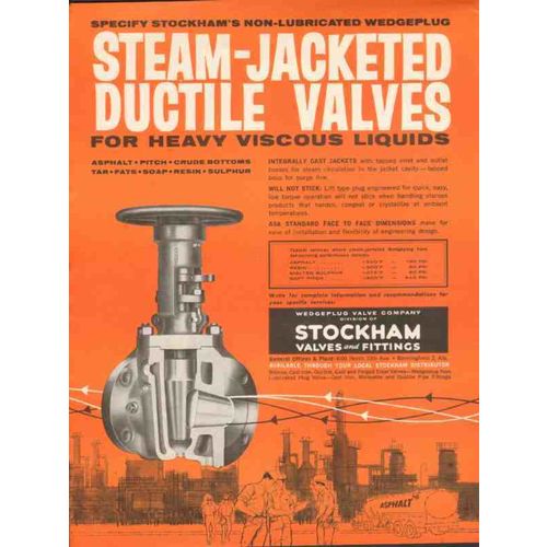 STOCKHAM VALVES FITTINGS INC 1962 steam-jacketed ductile vintage ad
