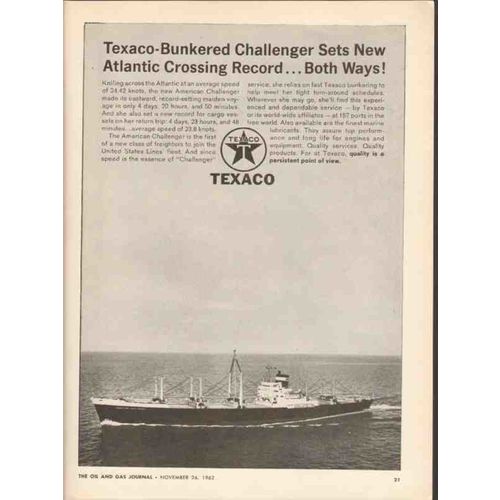 TEXAS COMPANY 1962 American Challenger Atlantic crossing vintage ad