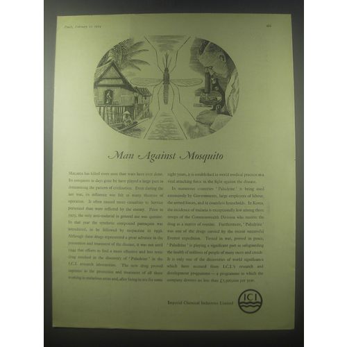 1954 ICI Imperial Chemical Industries Ad - Man against mosquito