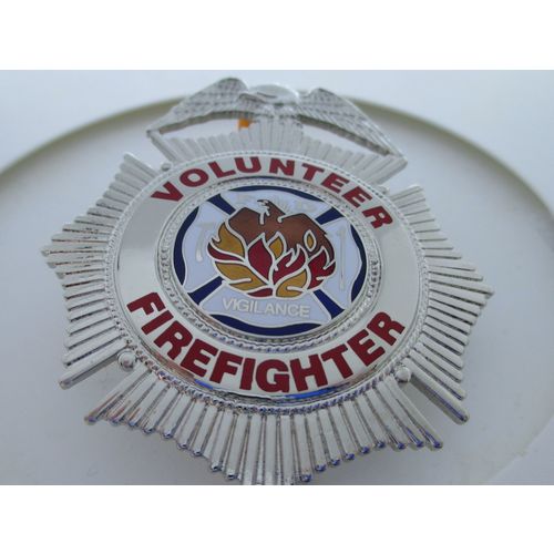 Volunteer Firefighter Eagle Top Pin Back Silver Full Size