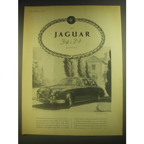 1958 Jaguar 3.4 Litre Saloon Car Ad - The Jaguar 3.4 & 2.4 Saloons