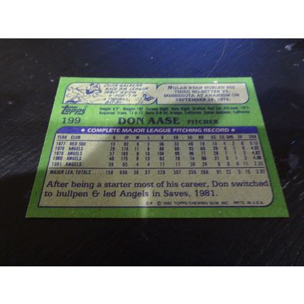 1982 Topps Card # 199 Don Aase Excellent-Mint (6) California Angels