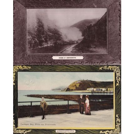 Storm at Aberystwyth Welsh Antique Real Photo 2x Postcard