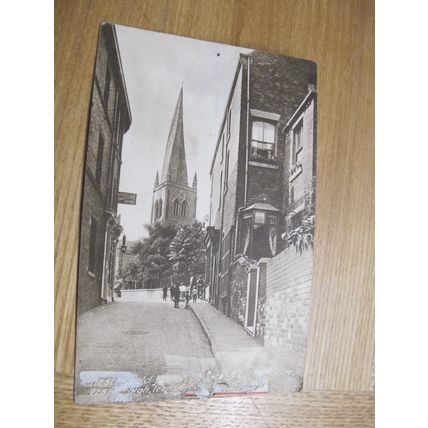 1920s fr Postcard - Chesterfield Church & Street scene, Derbyshire
