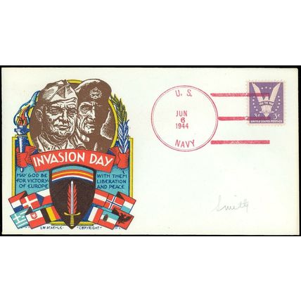 6/6/44 US NAVY Cds, WWII LW STAEHLE Multicolor INVASION DAY - Victory of Europe!
