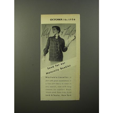 1954 Lord & Taylor Maternity Fashion Ad - Send for our maternity booklet